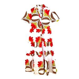 WKND Frock Floral Sorrento Midi Button Up Dress Tiered Linen Blend Size Small NW